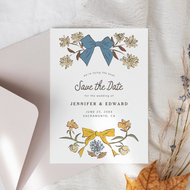 Bogen und Blüten Blau Gelb Save The Date (Von Creator hochgeladen)