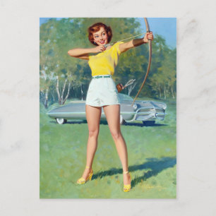 Bogen und Pfeil Pin Up Postkarte