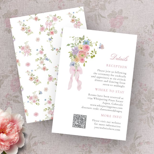 Bögen und Wildblumen Begleitkarte (Bows and Wildflowers Enclosure Card with QR Code)