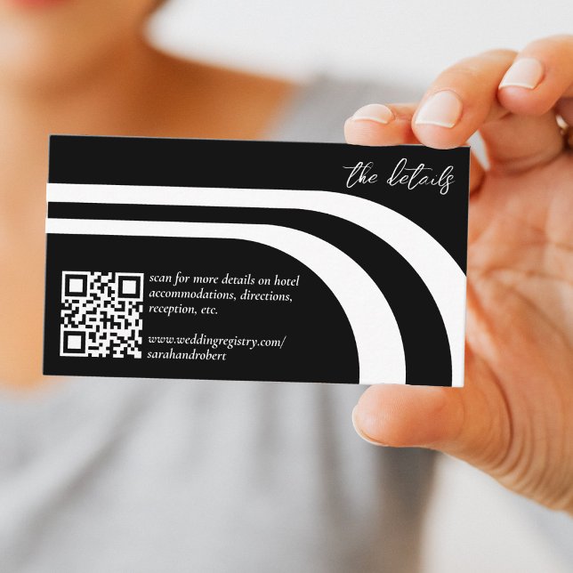 Bogenarsch, schwarz und weiß, Hochzeitsdetails Begleitkarte (Curved Stripe Arch Black & White Wedding Detail Enclosure Card)
