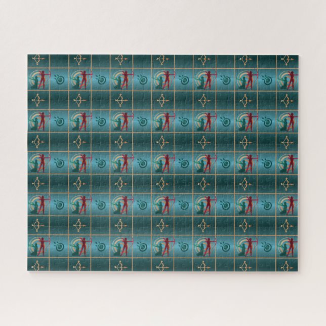 Bogenbogen und Pfeil - Grünes Muster Puzzle (Horizontal)