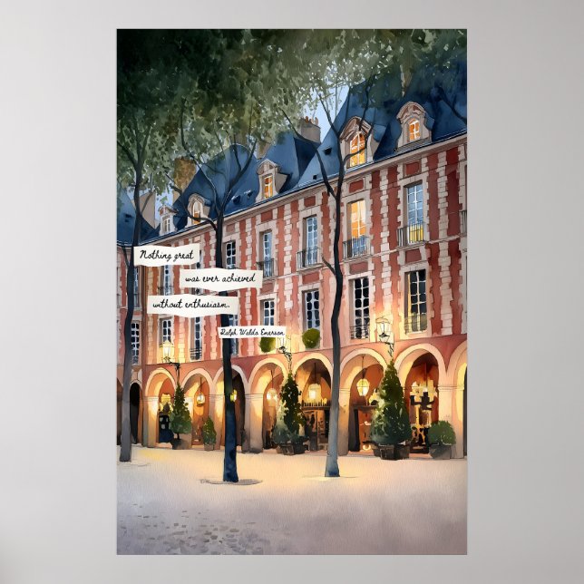 Bogenförmige Gebäudefassadenplakat Abendlichter Poster (Vorne)