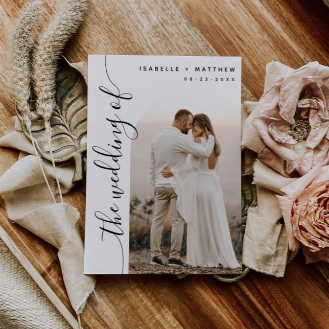 Bogenhochzeit für vertikales Skript-Foto Einladung (Von Creator hochgeladen)