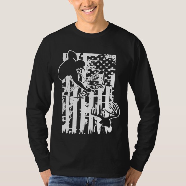 Bogenjagd Bow American Flag Hunter T-Shirt (Vorderseite)