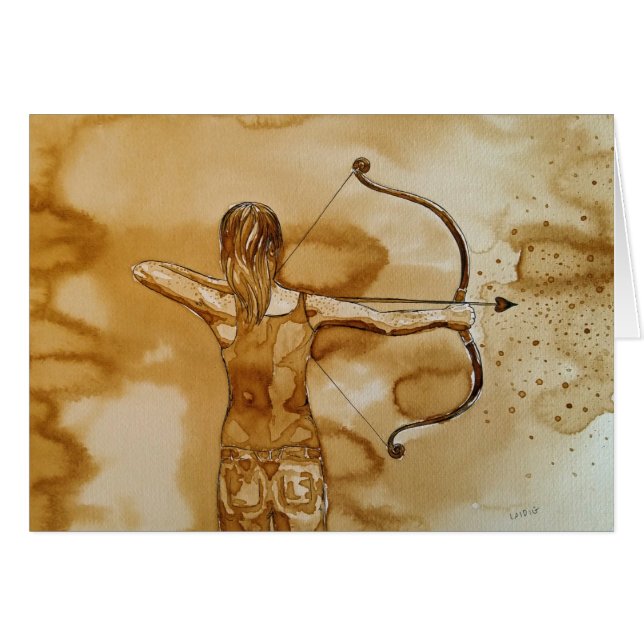 Bogenschießenmädchen-Grußkarte (Vorderseite (Horizontal))