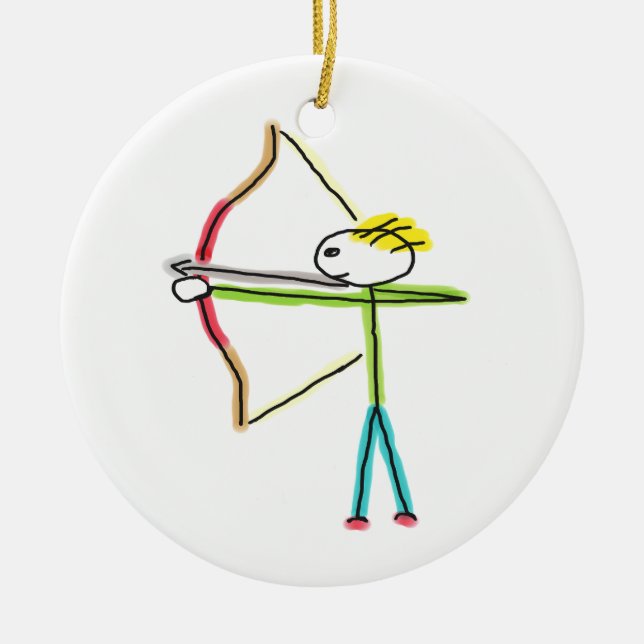 Bogenschütze Stickman Keramik Ornament (Vorne)