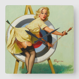 Bogenschützen-Pin-Up-Girl Quadratische Wanduhr