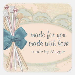 Bogenspitze der strickenden Nadeln des Shabby Chic Quadratischer Aufkleber