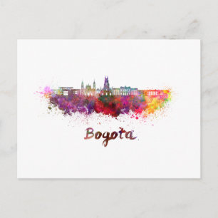 Bogota v2 Skyline in Aquarellfarbe Postkarte