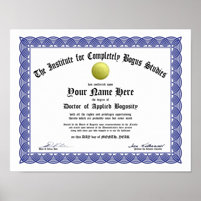 Bogus Doctorate Certificate - Angewandte Körpersch Poster (Vorne)