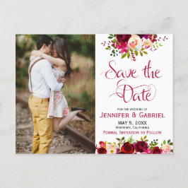 Bohem Chic Burgundy Marsala Floral Save the Date Ankündigungspostkarte