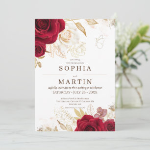 Bohemia Red Rose Gold Dust Elegante Blumenhochzeit Einladung
