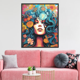 Bohemian 60er 70er Hippie-Frau Leinwanddruck