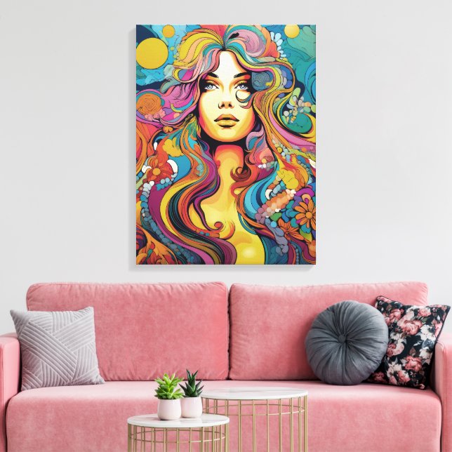 Bohemian 60s 70s Hippy Woman Leinwanddruck (Insitu (Wohnzimmer))