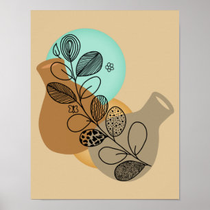 BOHEMIAN ABSTRACT MINIMALIST MIT SCHWARZEM BLATT POSTER
