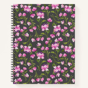 Bohemian-Aquarell-Blumen - Rosa und Grau Notizbuch