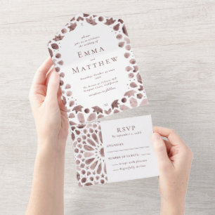 Bohemian Aquarell Braune Fliesen Hochzeit All In One Einladung