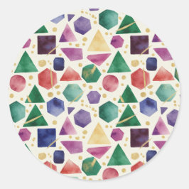 Bohemian Aquarell-Geometrieformen & Goldakzent Runder Aufkleber