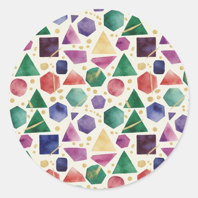 Bohemian Aquarell-Geometrieformen & Goldakzent Runder Aufkleber (Vorderseite)