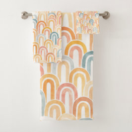 Bohemian arch fish scale painted pattern badhandtuch set