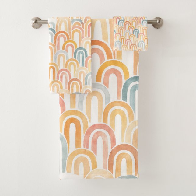 Bohemian arch fish scale painted pattern badhandtuch set (Insitu)