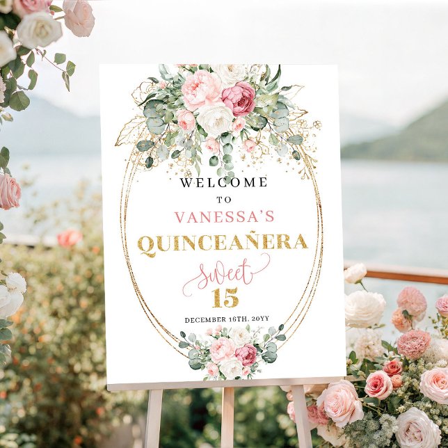 Bohemian Blassrosa Blumen 15. Willkommensschild Poster (Bohemian Pale Pink Floral 15th Welcome Sign)