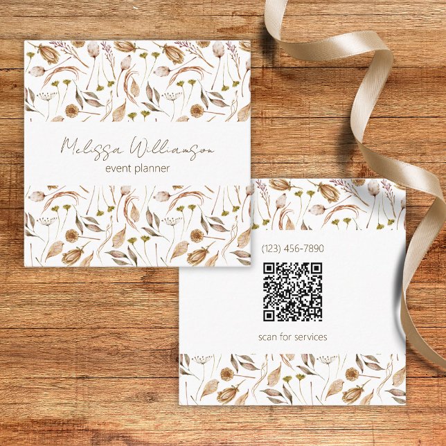 Bohemian Blätter mit QR-Code  Quadratische Visitenkarte (Von Creator hochgeladen)