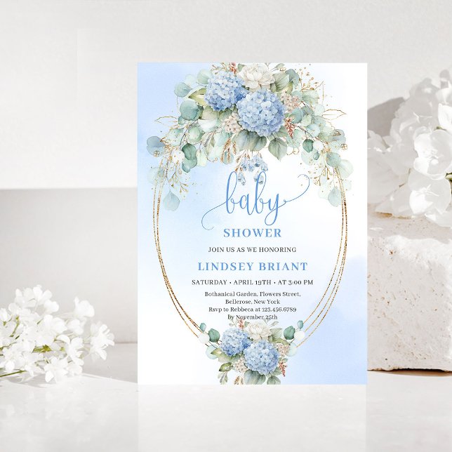 Bohemian Blue Floral Baby Shower Invitation Einladung (Bohemian Blue Floral Baby Shower Invitation)