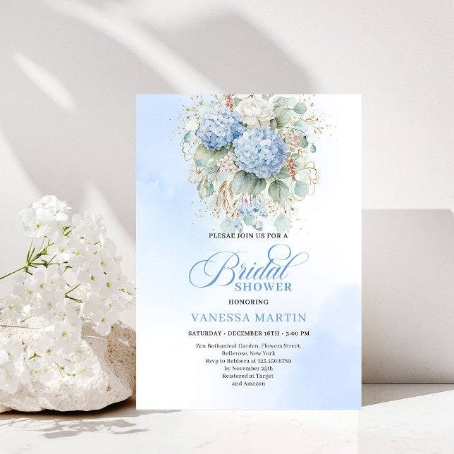 Bohemian Blue Floral Bridal Shower Invitation Einladung (Bohemian Blue Floral Bridal Shower Invitation)