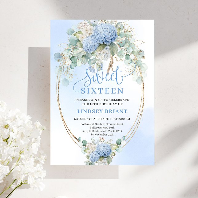 Bohemian Blue Floral Sweet 16 Birthday Invitation Einladung (Bohemian Blue Floral Sweet 16 Birthday Invitation)