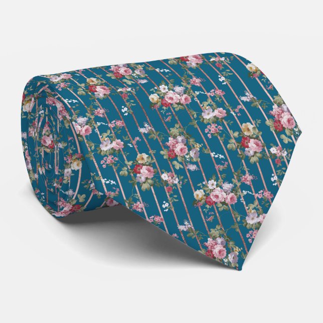 Bohemian blue pink red floral modern stripes krawatte (Gerollt)