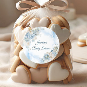 Bohemian Blue Rose Baby Shower Runder Aufkleber