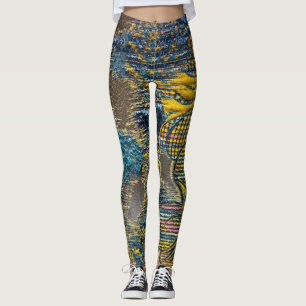 Bohemian Blue und Gold Texturierte Blumenleggings Leggings