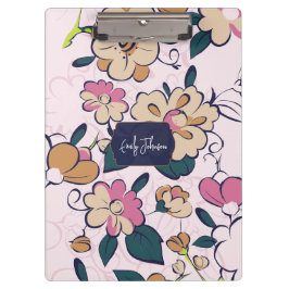 Bohemian Blumen Navy Namensmonogramm Klemmbrett