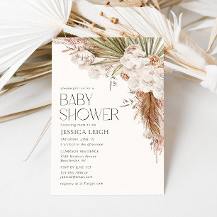 Bohemian Blumen- und Feder-Baby-Party Einladung