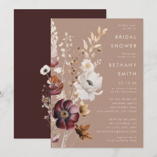 Bohemian Blumiger Herbst-Taupe-Brautparty Einladung