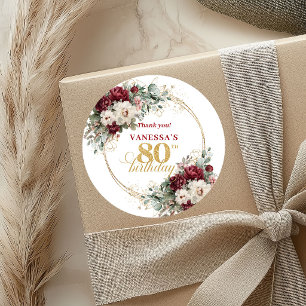 Bohemian Blush Burgunder 80. Geburtstag Aufkleber