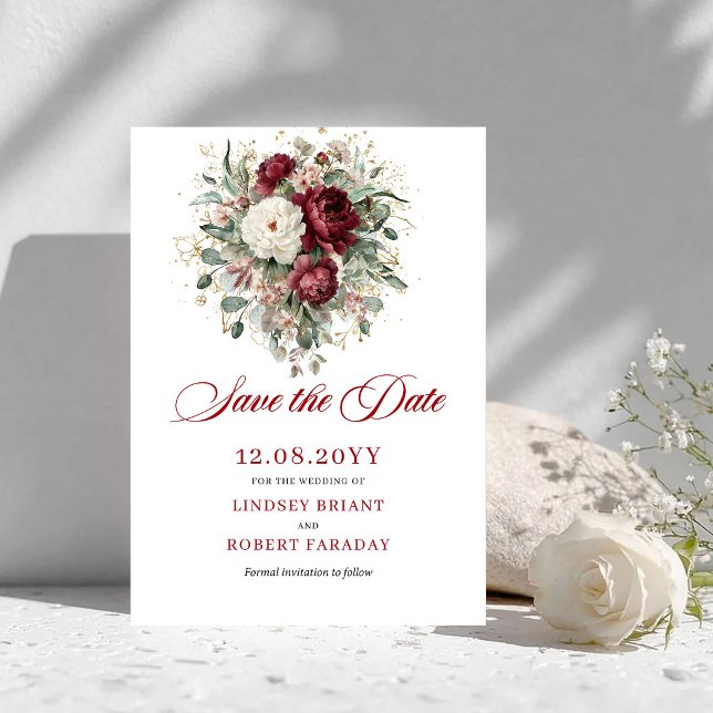 Bohemian Blush Burgunder Floral Save The Date (Bohemian Blush Burgundy Floral Save The Date)