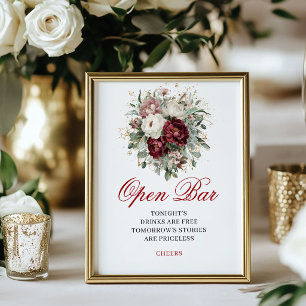 Bohemian Blush Burgundy Open Bar Hochzeitsschild Poster