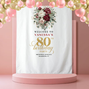 Bohemian Blush Floral 80. Geburtstagsbackdrop Wandteppich