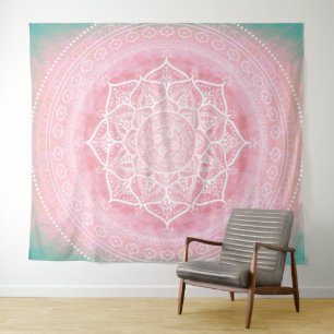 Bohemian Blush Pink & Blau Wandteppich