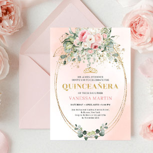 Bohemian Blush Pink Florales Quinceañera-Einladung Einladung