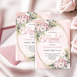 Bohemian Blush Pink Flowers Gold Shower Einladung