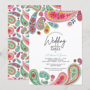 Bohemian Boho Chic rosa indisches Paisley-Hochzeit Einladung