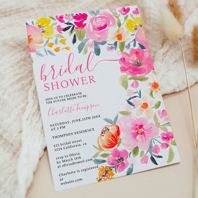 Bohemian bold floral watercolor bridal shower einladung (Bohemian bold floral watercolor bridal shower invitation)