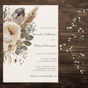 Bohemian Bouquet & Federn Hochzeit Einladung