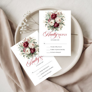 Bohemian Burgund Florale Goldene Hochzeits-RSVP-Ka RSVP Karte