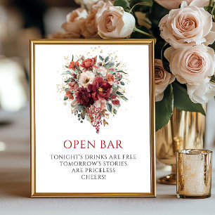 Bohemian Burgund Herbstblumen Offene Bar Tischdeko Poster
