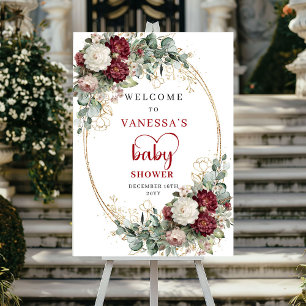 Bohemian Burgund tiefrote Babyparty Begrüßung Poster