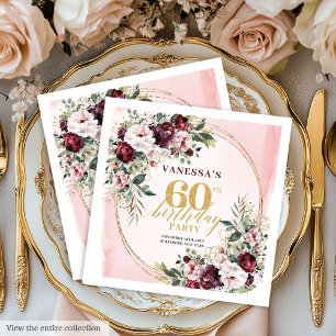 Bohemian-Burgunder-Rosa-Gold-Blumen-60-Servietten Serviette